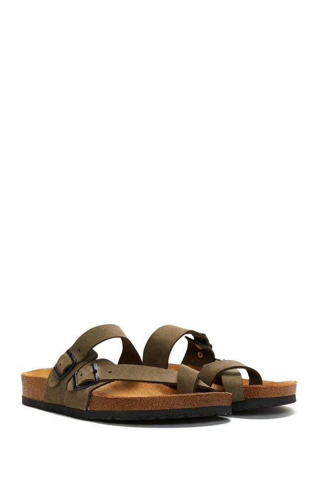 Men's Leather Double Buckled Slippers