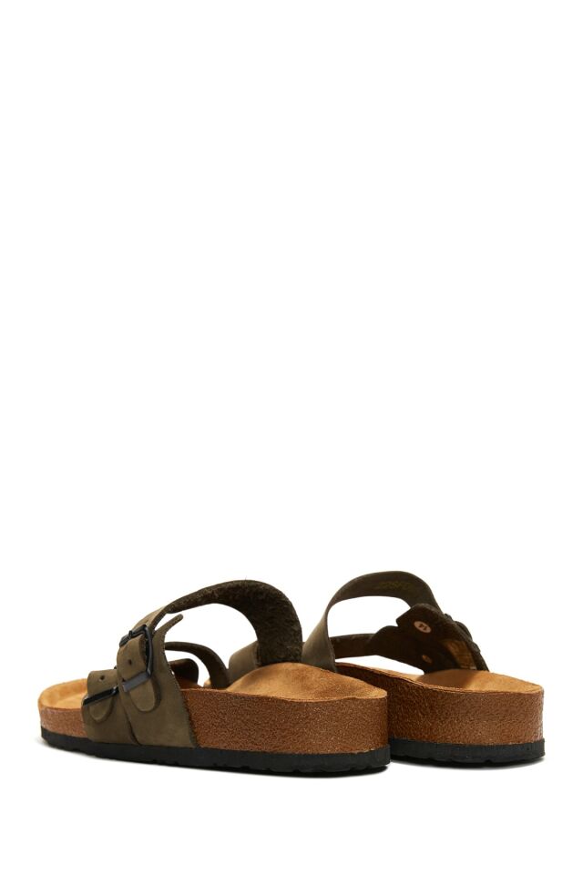 Men's Leather Double Buckled Slippers