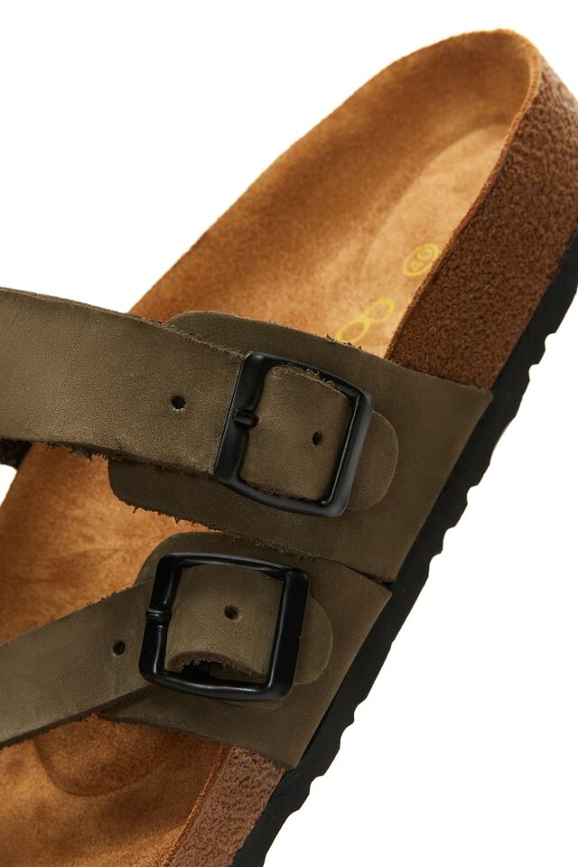 Men's Leather Double Buckled Slippers
