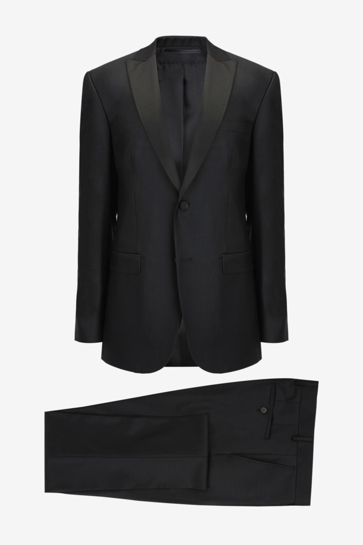 Siyah Peak Lapel Smokin Takım Elbise