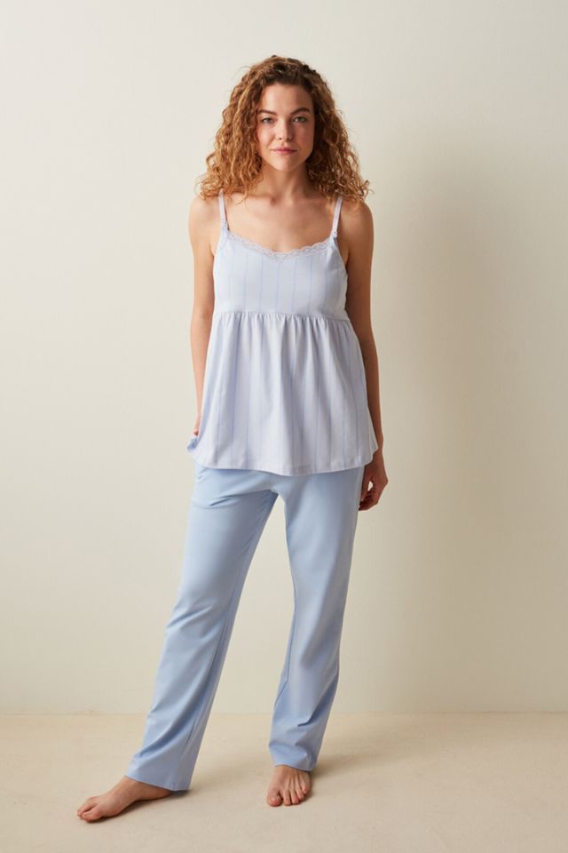 Mama Blue Stripes Singlet Pajama Top