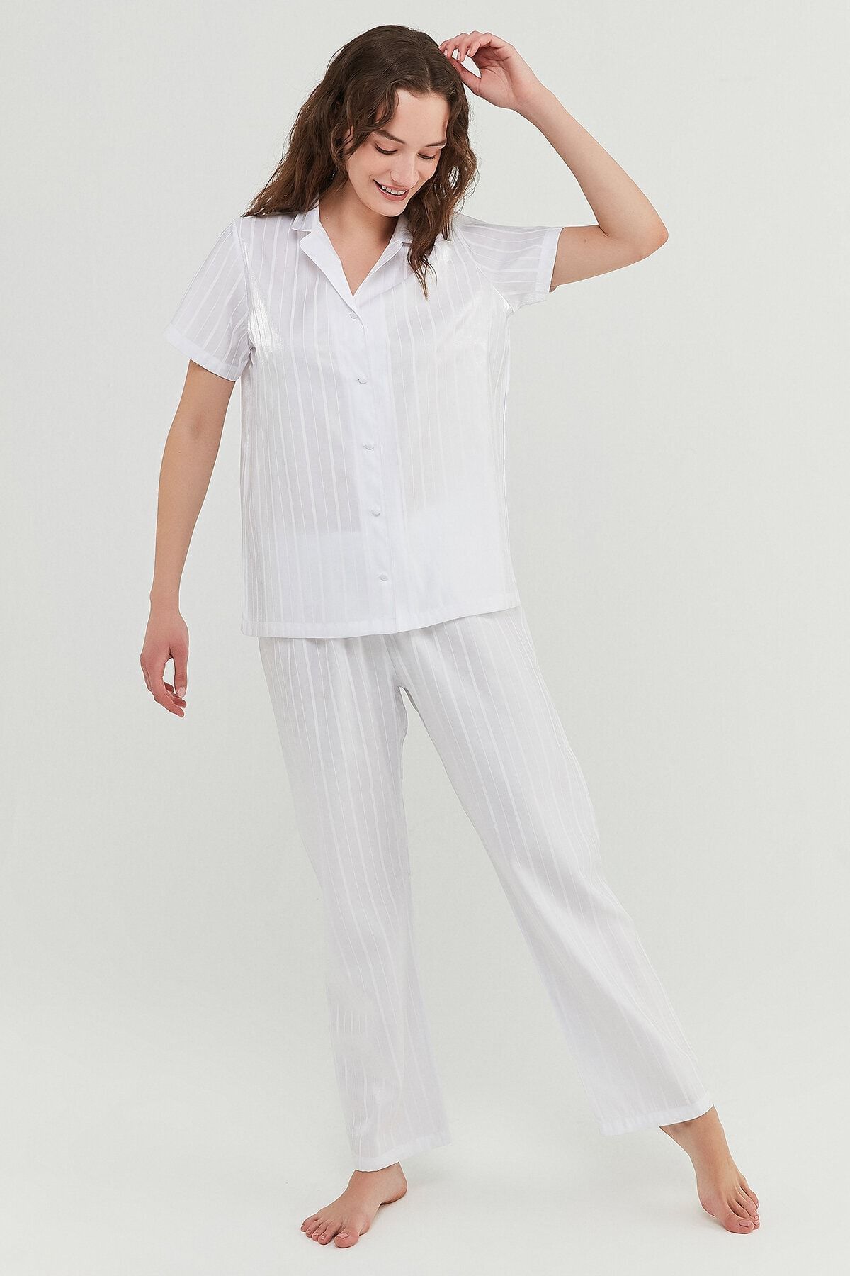 Optik Beyaz Bridal Satin Ss Pijama Takımı
