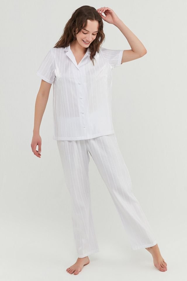 Optik Beyaz Bridal Satin Ss Pijama Takımı