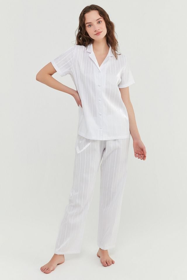Optik Beyaz Bridal Satin Ss Pijama Takımı