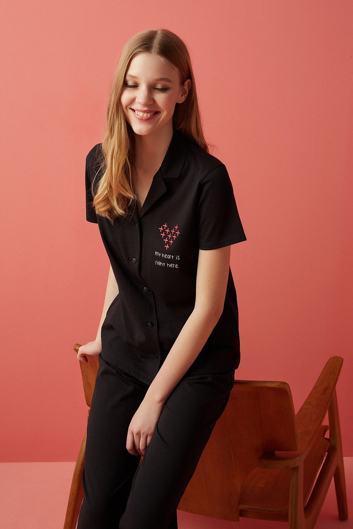 Black Ent Heart Shirt Pajamas Set
