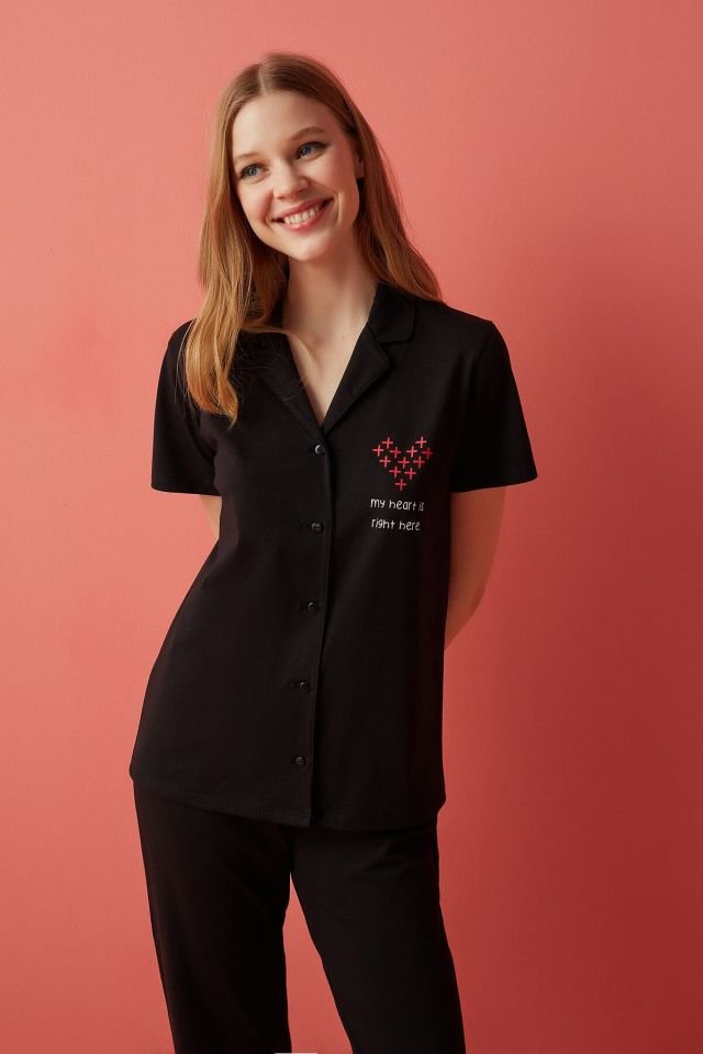 Black Ent Heart Shirt Pajamas Set