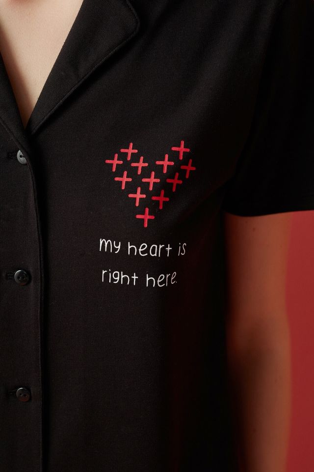 Black Ent Heart Shirt Pajamas Set