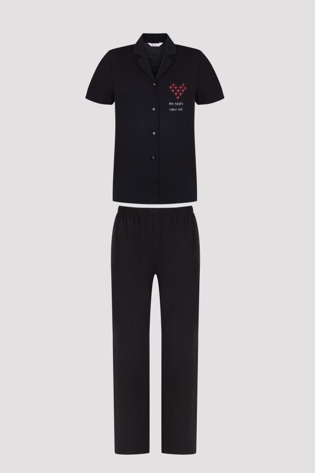 Black Ent Heart Shirt Pajamas Set