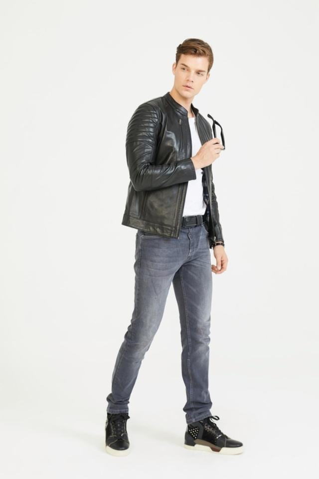 Men's Genuine (Real) Leather Coat Frank Black 111503