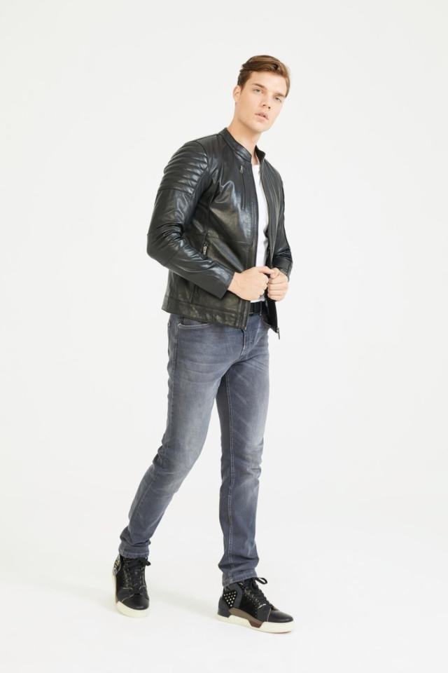 Men's Genuine (Real) Leather Coat Frank Black 111503