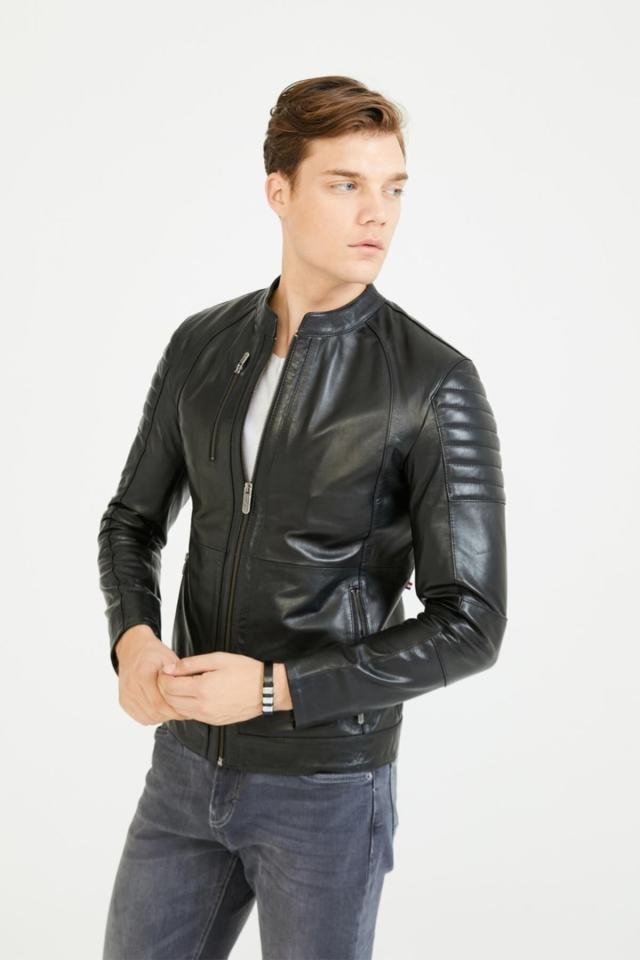 Men's Genuine (Real) Leather Coat Frank Black 111503