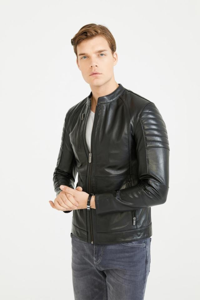 Men's Genuine (Real) Leather Coat Frank Black 111503