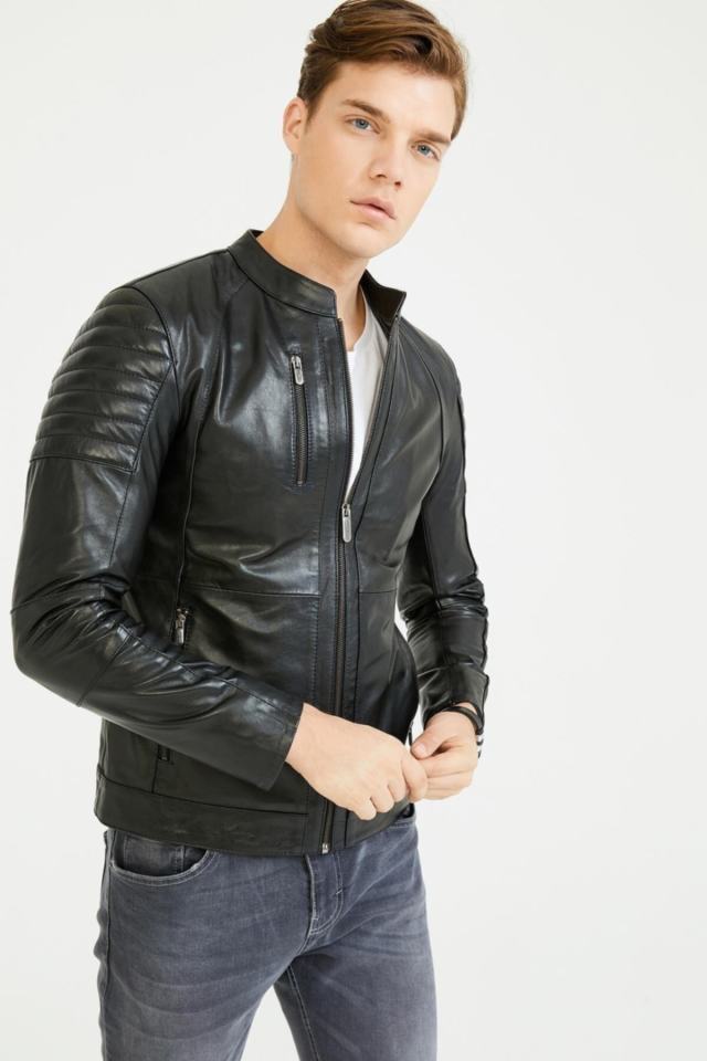 Men's Genuine (Real) Leather Coat Frank Black 111503