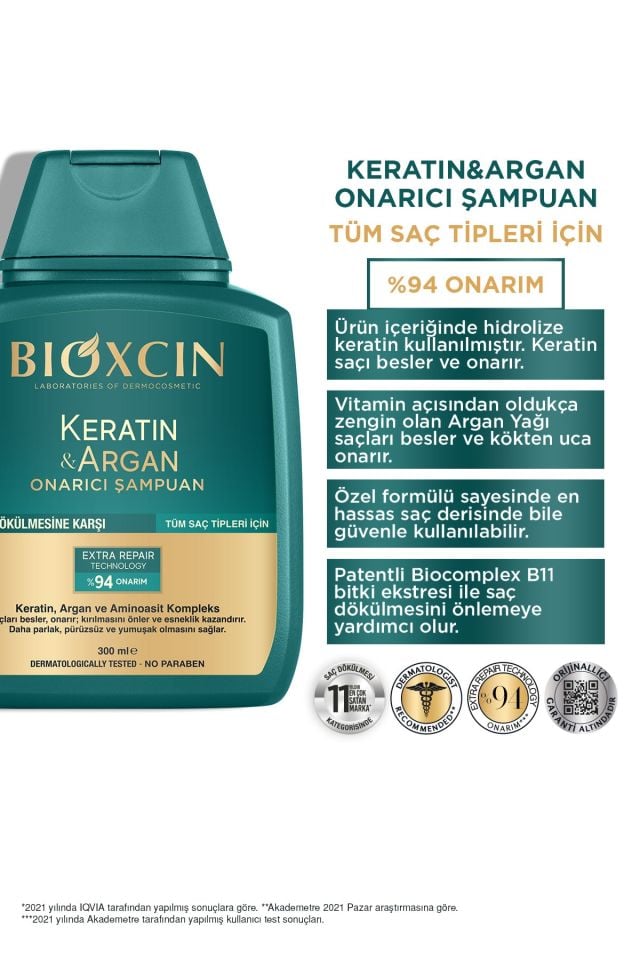 Bioxcin Ceratin-Argan Onarıcı Şampuan 300 Ml - Yıpranmış Ve Hasar Görmüş Saçlar
