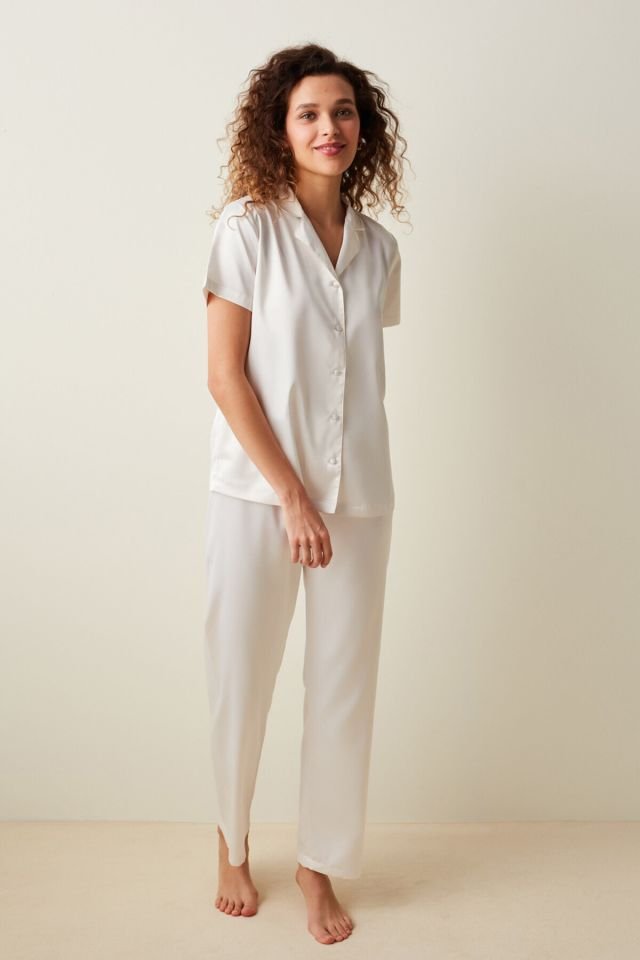 Bridal Glitter Satin Shirt Pants Pajama Set