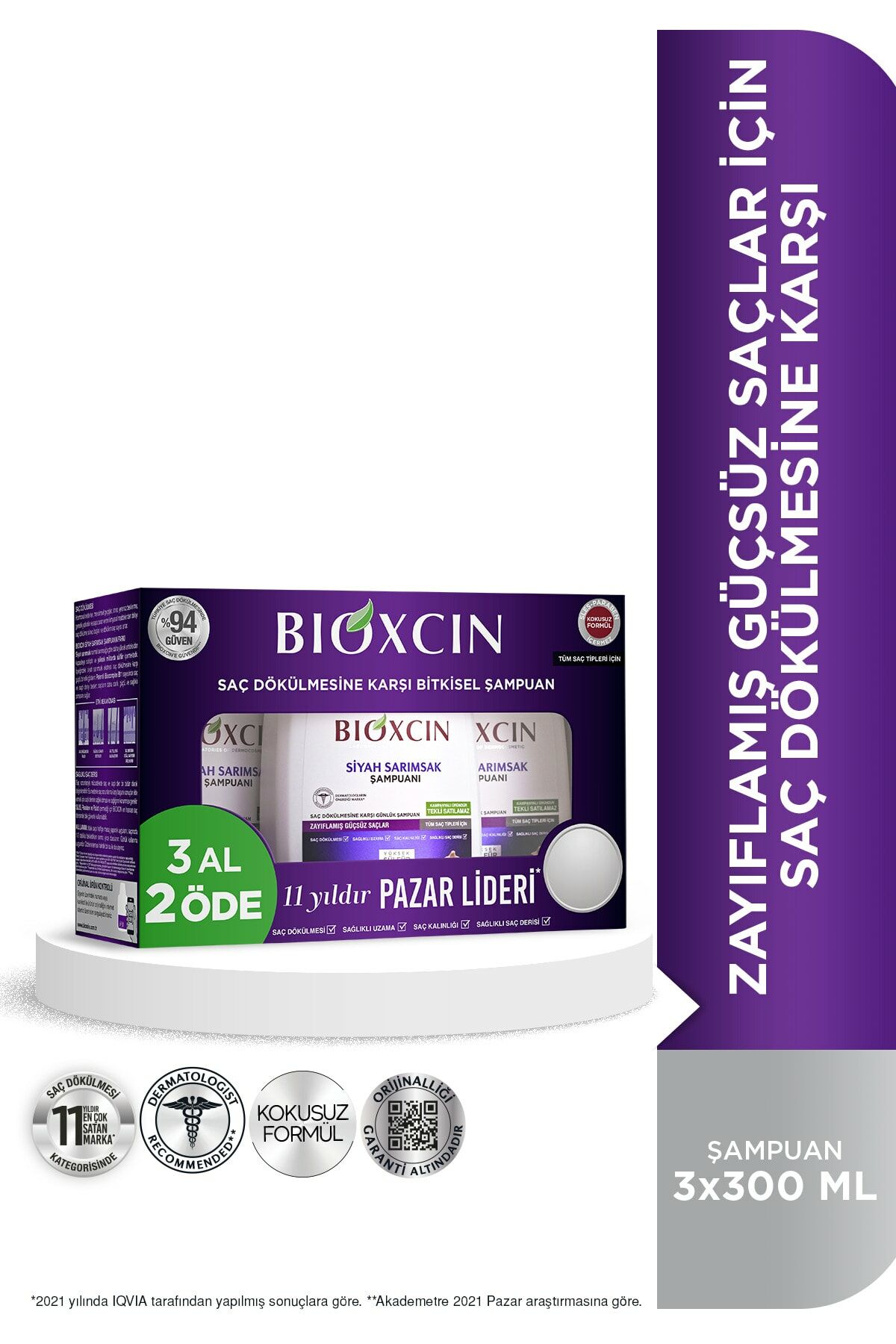 Siyah Sarımsak Şampuan 3x300 Ml - Saç Dökülmesi Karşıtı Şampuan