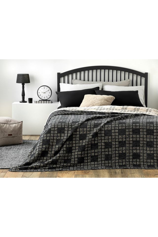 Diamond Plaid Pamuklu Çift Kişilik Battaniye 200x220 Cm Antrasit