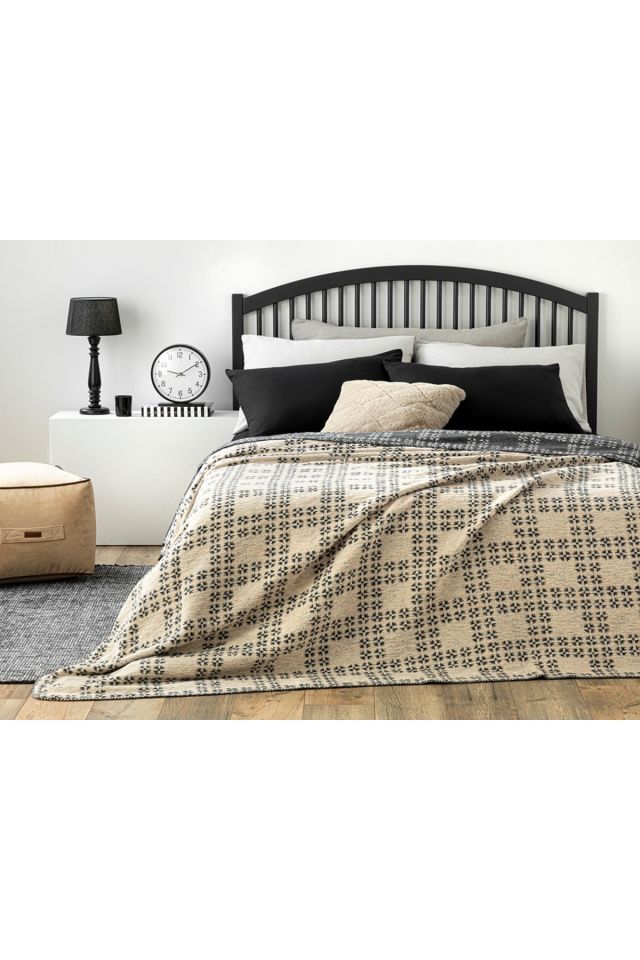 Diamond Plaid Pamuklu Çift Kişilik Battaniye 200x220 Cm Antrasit