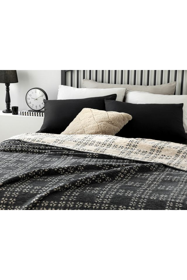 Diamond Plaid Cotton Double Blanket 200x220 Cm Anthracite