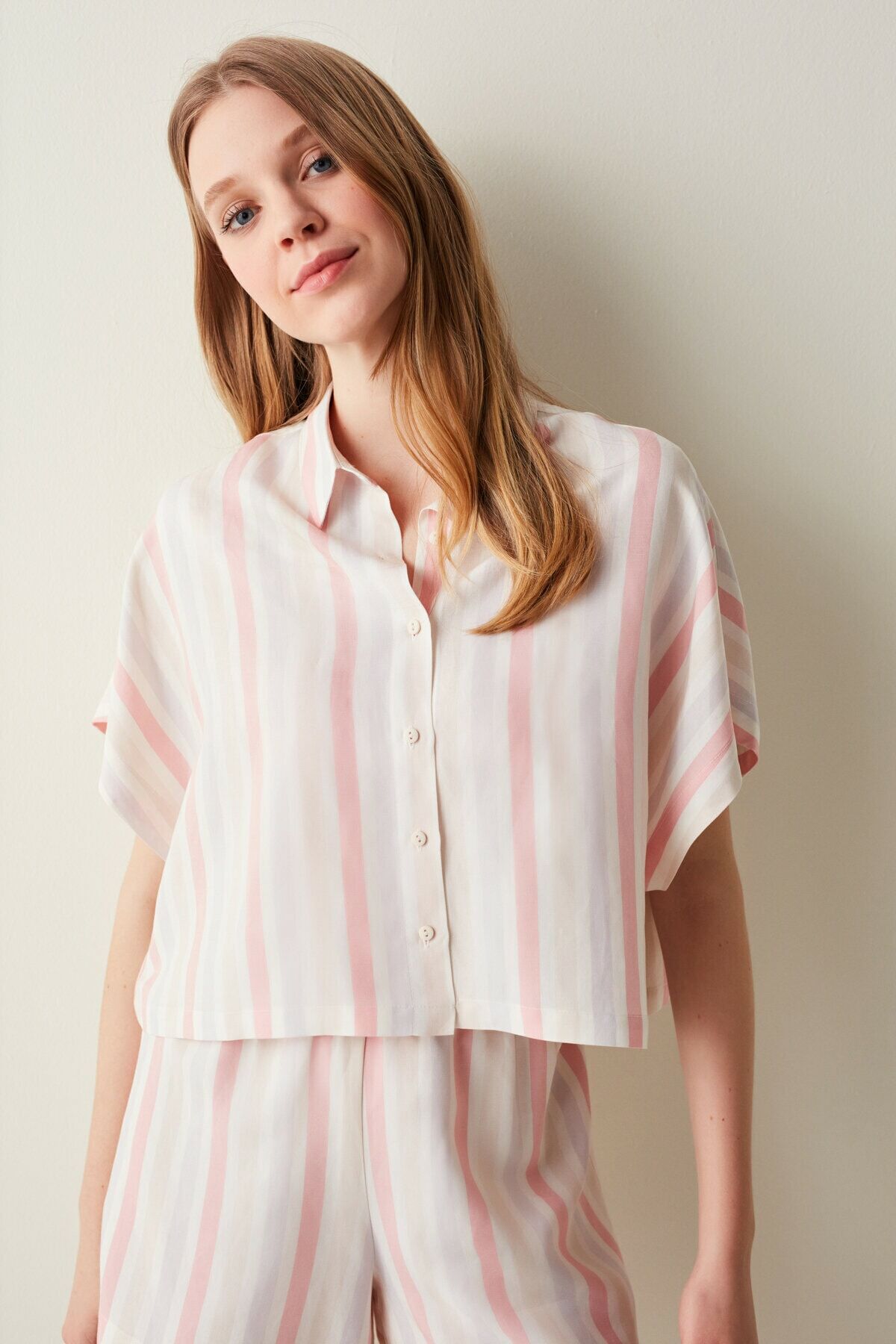 Warm Stripes Shirt Pajama Top