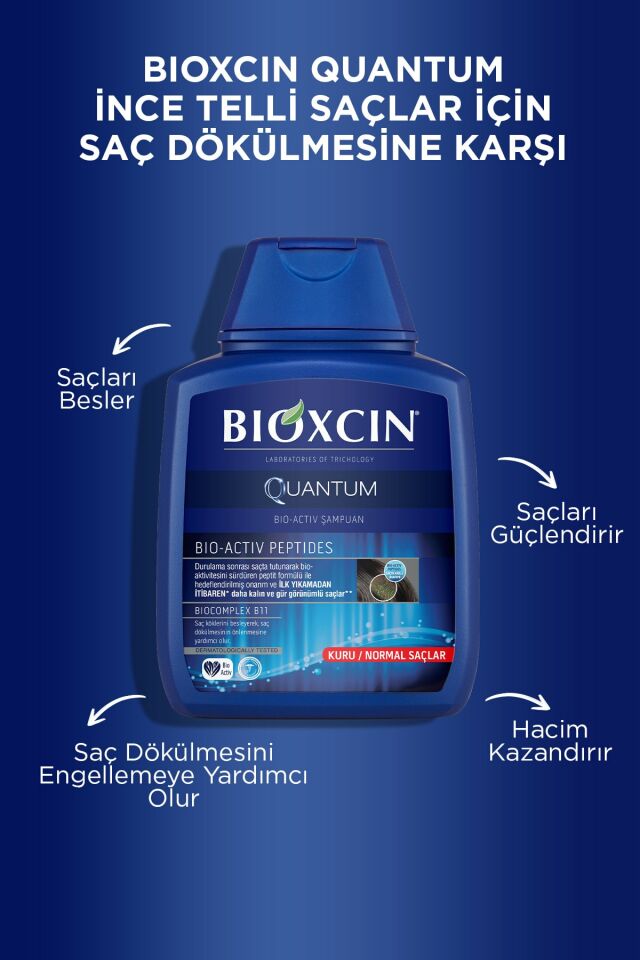 Bioxcin Quantum Şampuan 3 Al 2 Öde Kuru Normal Saçlar İçin 3x300 Ml İnce Telli Saçlar İçin Dökülme Şampuanı