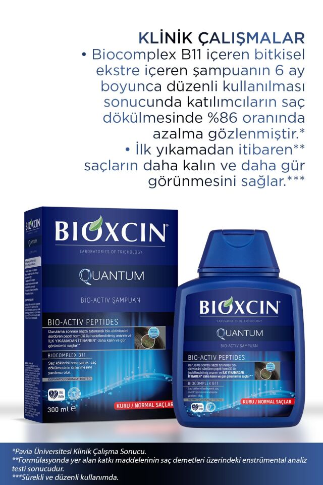 Bioxcin Quantum Şampuan 3 Al 2 Öde Kuru Normal Saçlar İçin 3x300 Ml İnce Telli Saçlar İçin Dökülme Şampuanı