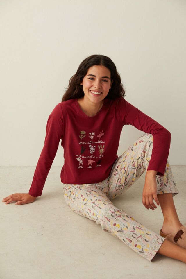 Çok Renkli Sweet Flowers Pantolon Pijama Takımı