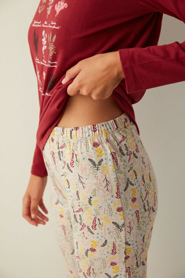 Çok Renkli Sweet Flowers Pantolon Pijama Takımı