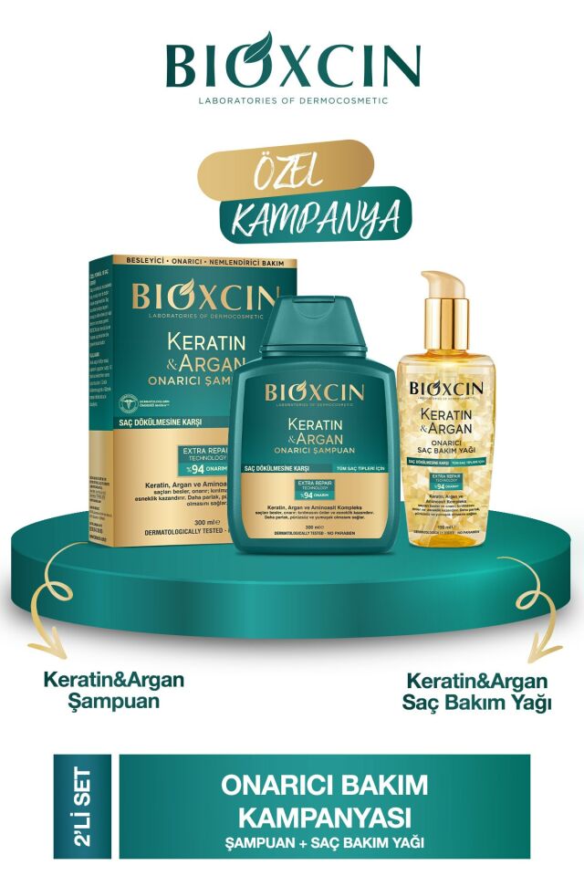 Keratin & Argan Repair Shampoo 300 Ml + Kertin Argan Hair Care Oil