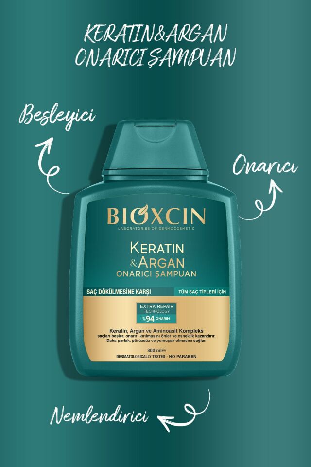 Keratin & Argan Repair Shampoo 300 Ml + Kertin Argan Hair Care Oil