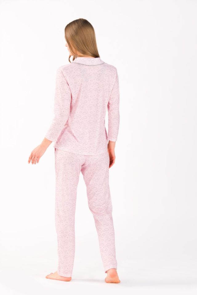 Long Sleeve Front Buttoned Viscose Women's Pajamas Set Pink