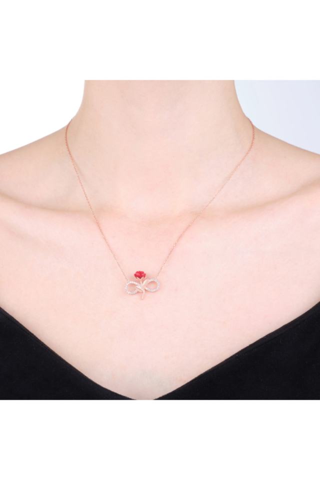 Infinity and Red Rose Silver Women's Necklace Model