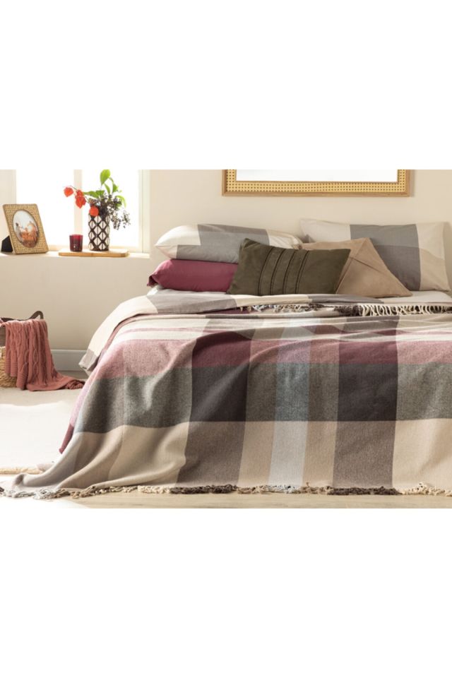 Madras Check Cotton Double Blanket 200x220 Cm Purple – Beige