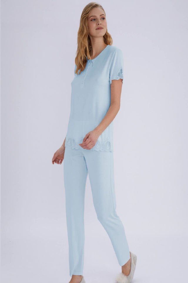 Women's Light Blue Short Sleeve Pajamas Set 59508
