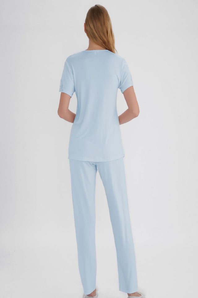 Women's Light Blue Short Sleeve Pajamas Set 59508