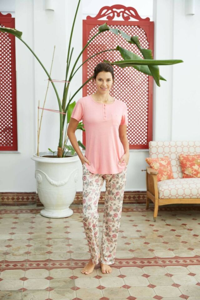 Kadın Modal Çicek O Patlı Pijama Takımı