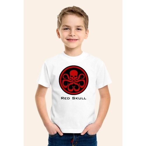 Red Skull Baskılı Beyaz Çocuk T-Shirt