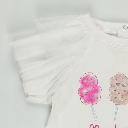 Kız Bebek Kolu Tül Detaylı Kısa Kollu T-Shirt