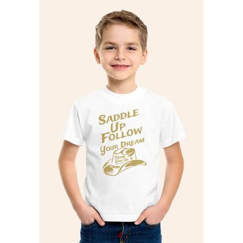 Never Give Up Printed White Kids T-Shirt