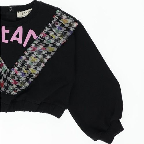 Kız Bebek Kazayağı Desenli Tül Detaylı Sweatshirt