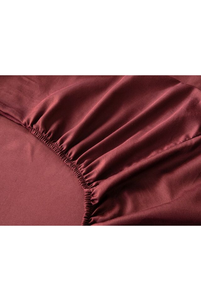 Lystra Striped Cotton Satin Double Duvet Cover Set 200x220 Cm Claret Red