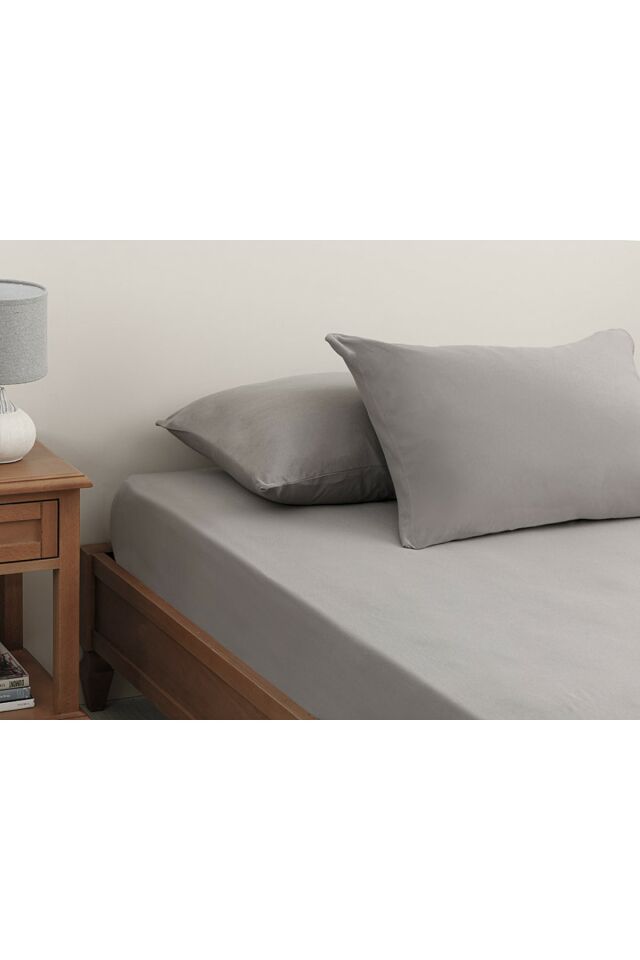 Düz Penye Tek Kişilik Lastikli Çarşaf Takımı 100x200 Cm Çakıl Taşı