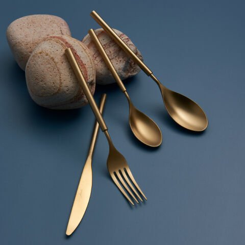 Jumbo 6000 Roller Full Matte Gold 84 Piece Cutlery Set for 12 Persons