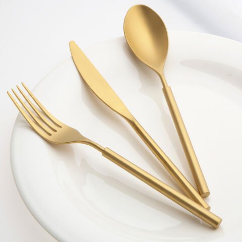 Jumbo 6000 Roller Full Matte Gold 84 Piece Cutlery Set for 12 Persons