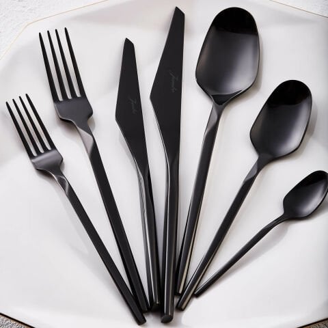 Jumbo 5100 Quartz Titanium Black 84 Piece Cutlery Set for 12 Persons