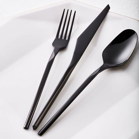 Jumbo 5100 Quartz Titanium Black 84 Piece Cutlery Set for 12 Persons