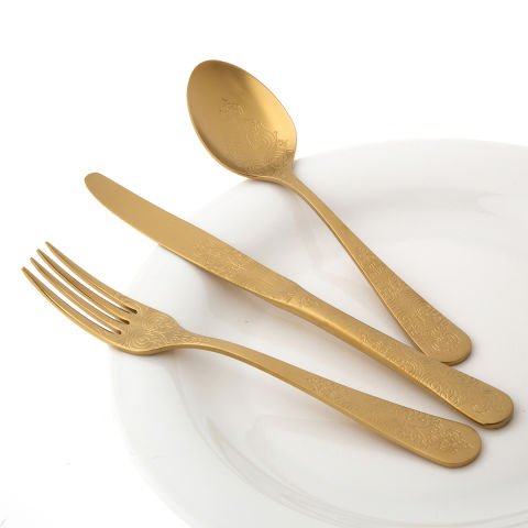 Jumbo Antique Titanium Matte Gold 84 Piece Cutlery Set for 12 Persons