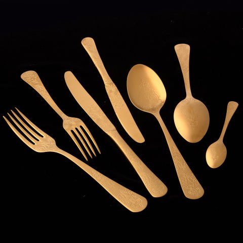 Jumbo Antique Titanium Matte Gold 84 Piece Cutlery Set for 12 Persons