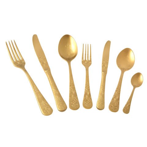 Jumbo Antique Titanium Matte Gold 84 Piece Cutlery Set for 12 Persons