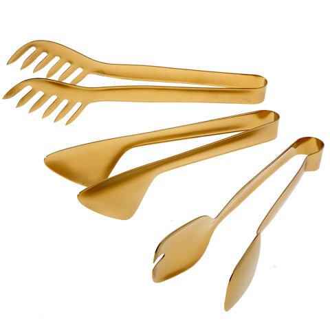 Jumbo Steel Matte Titanium Gold 3-Piece Tongs Set